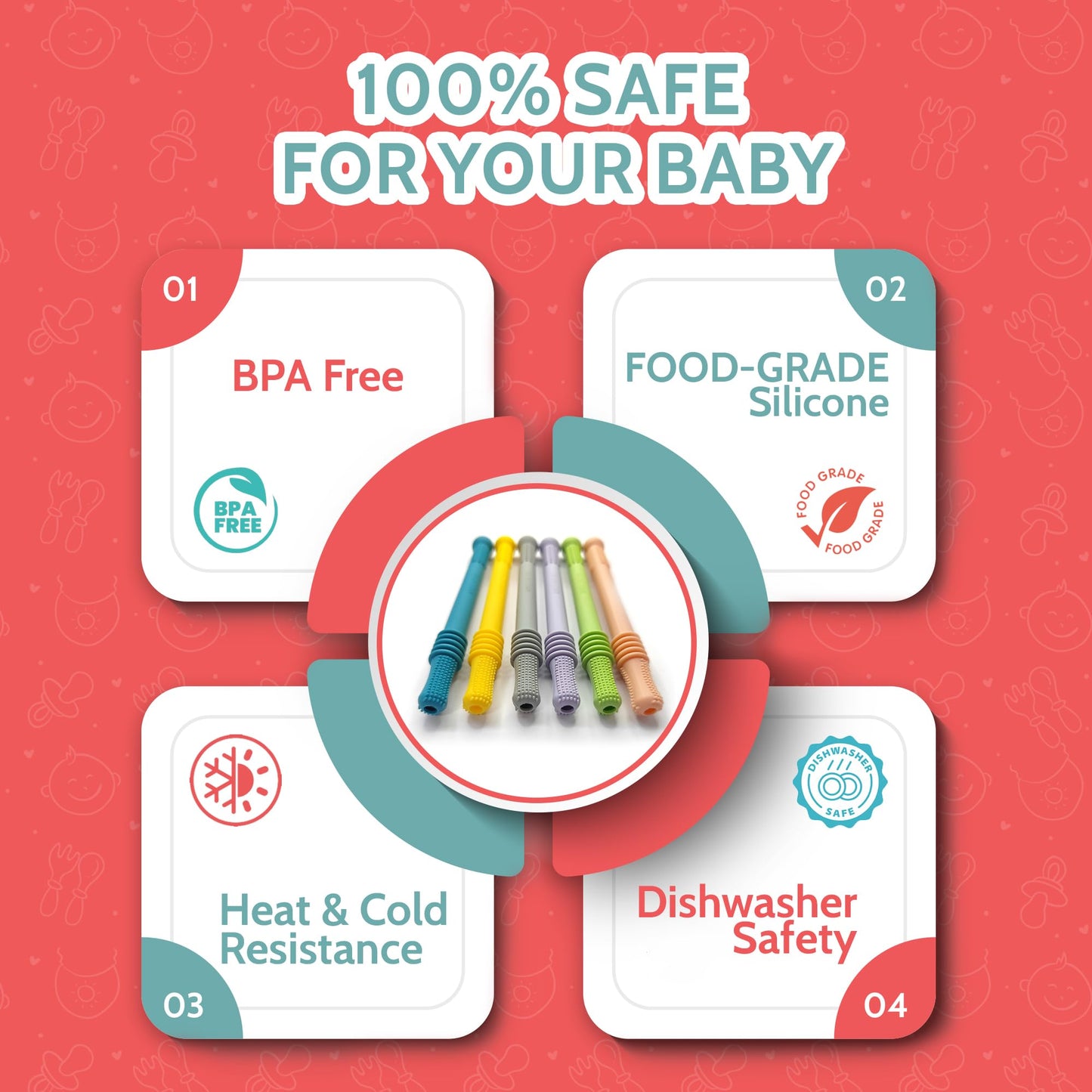 Bebecan Teething Sticks for Babies 36+ Months - Super Soft Silicone Teething Aids, Infant Oral Soothing Relief Back Molars, Multicolor 6-Pack