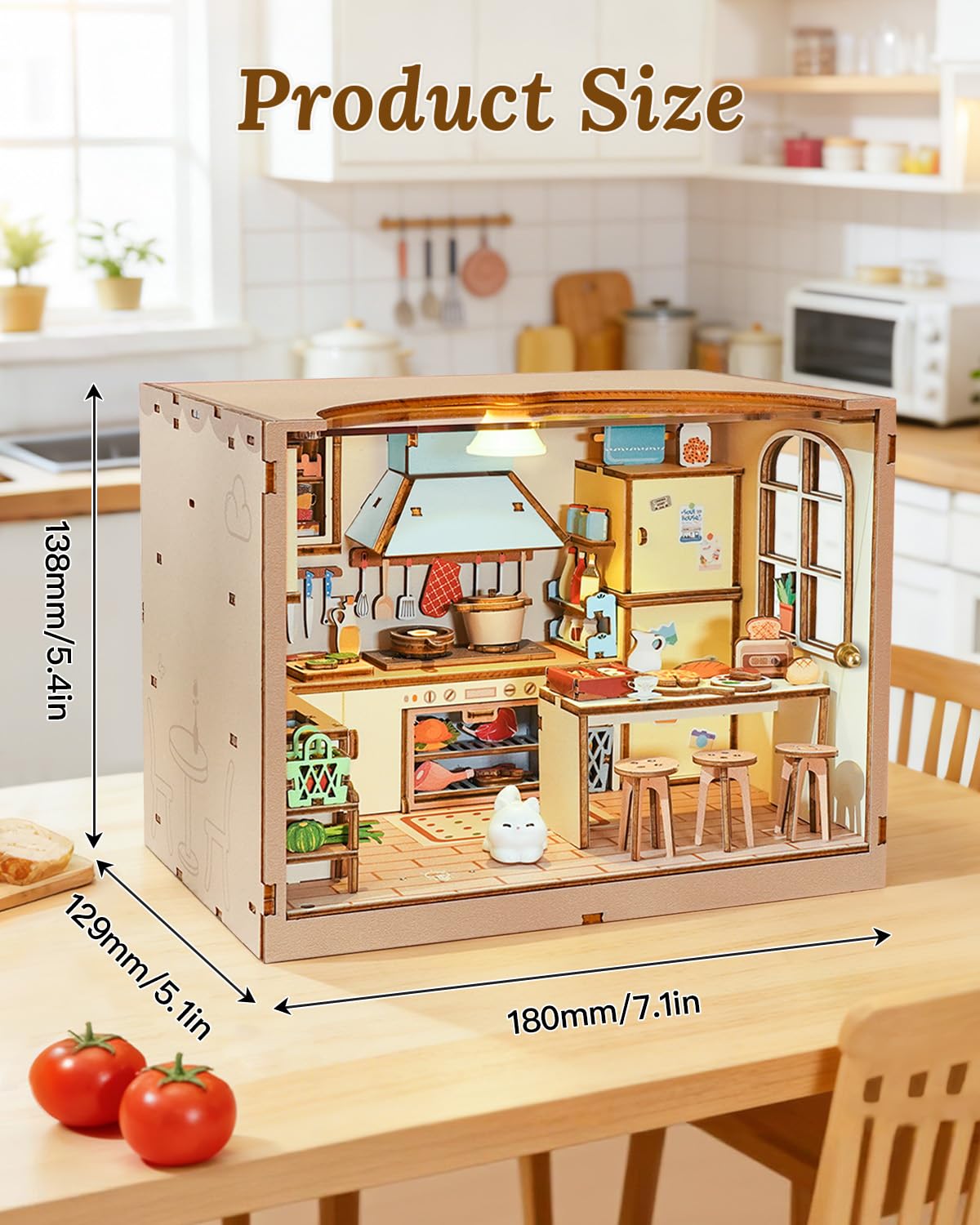DIY Dollhouse Miniature House Kit 1:20 Scale Kictchen with LED Light, Tiny House Building Kit 3D Wooden Puzzle Crafts for Adults Home Decor Gift