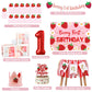 Berry Baby Girl 1st Birthday Decor, Strawberry First Birthday Decorations for Girls with Balloon Arch, Party Backdrop, High Chair Banner, Crown, Photo