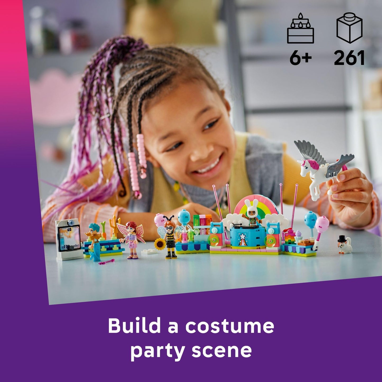 LEGO Friends Costume Party with Unicorn & Fairy Pretend Play Building Toy - Interactive Storytelling Playset with Cat and Unicorn Toys - Creative