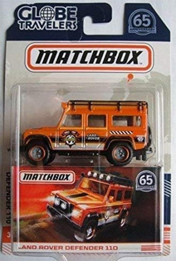 MATCHBOX Globe Travelers Orange Land Rover Defender 110 65TH Anniversary