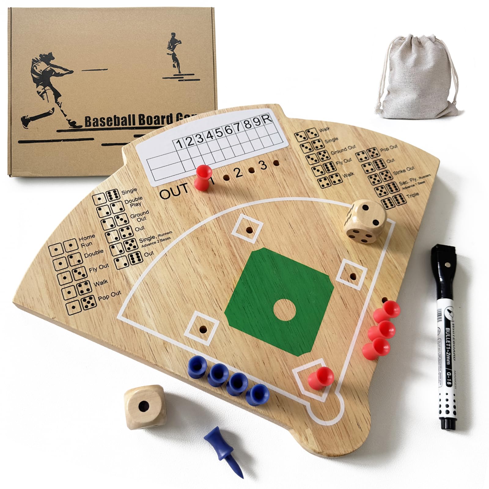 Baseball Board Game, Oak Made Leisure Game for Sport Battle Table Game for Family Party Holiday Coffee Travel Time Gameboard