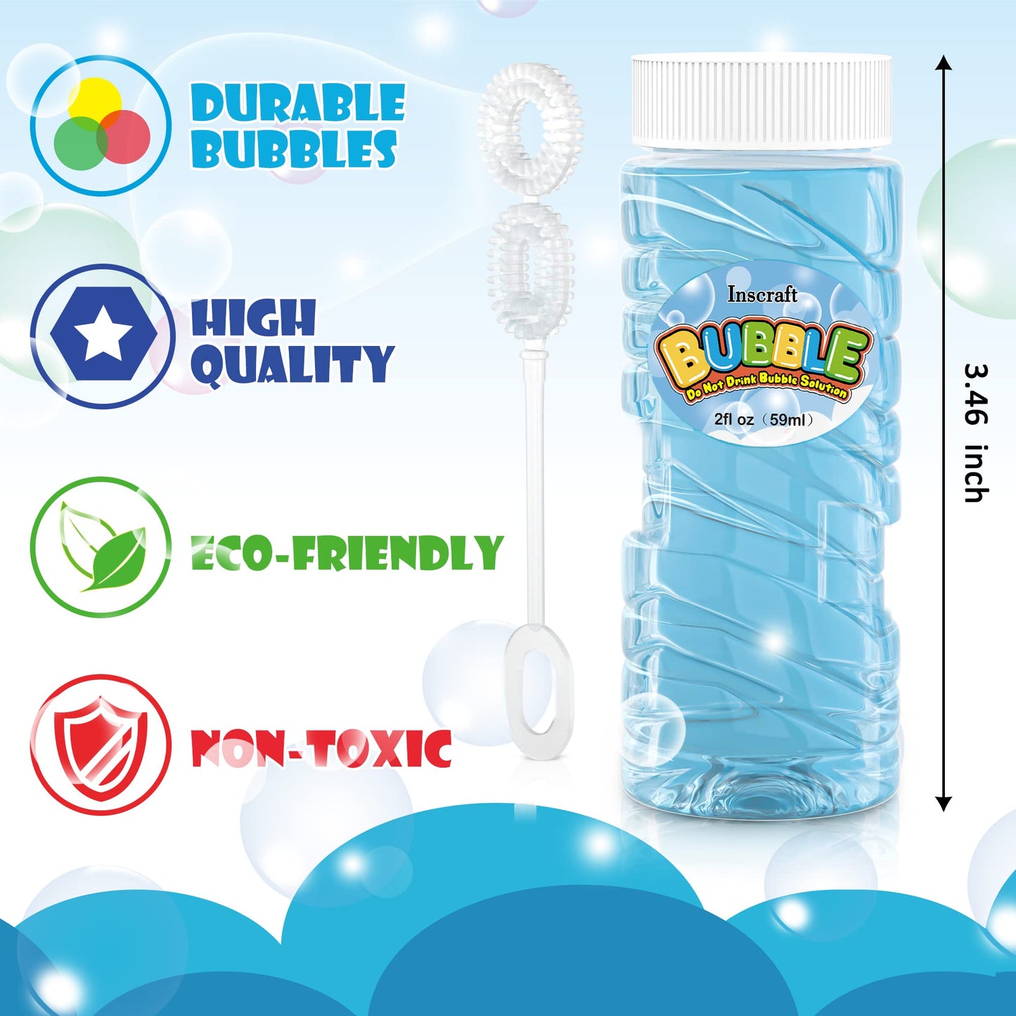 Inscraft 30 PCS Bubble Bottles with Wands Assortment for Kids, 2oz Bubbles Solution Each, Outdoor & Indoor Summer Toy, Weddings, Party Favors
