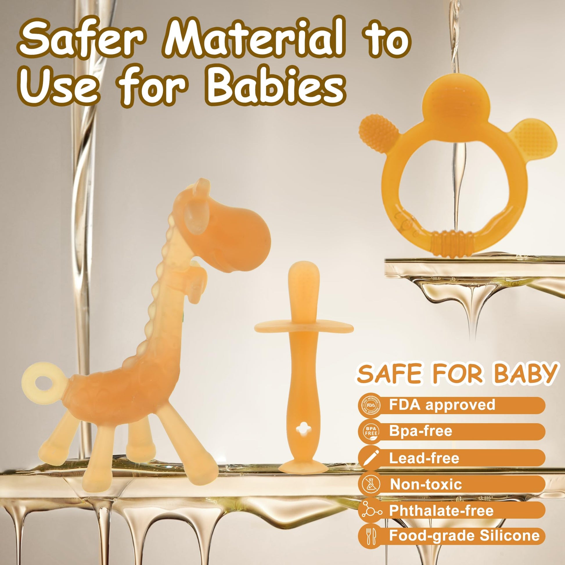 Food WAJIAYON Amber Oil Baby Teething Toys for Babies 0-6 Months,Baby Toys 6 to 12 Months,Freezer BPA Free Soft and Textured Silicone Baby Teether