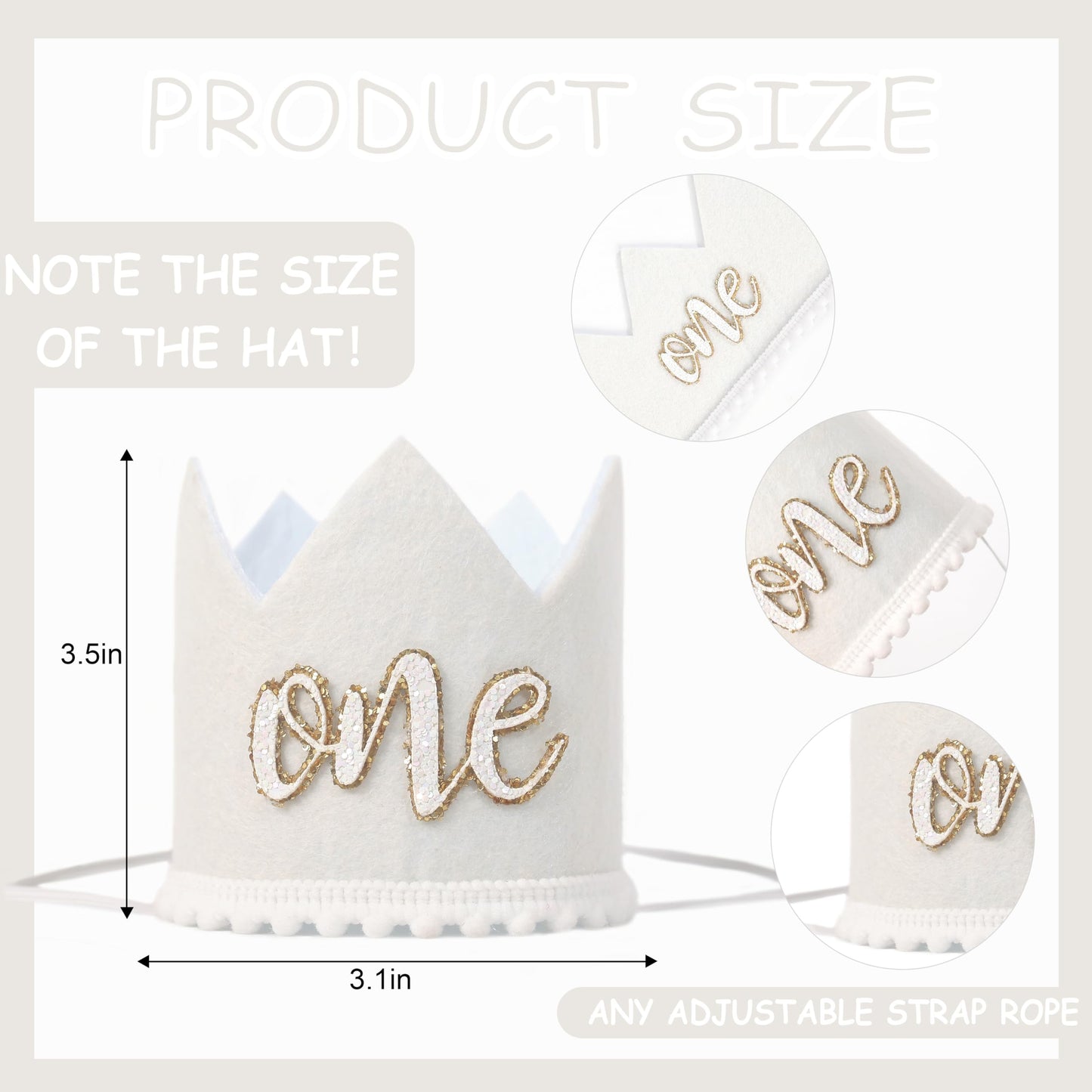 KOJIN 1 St Birthday Crown Hat For Baby - Boho First Birthday Celebration Hat,Natural Boho One Year Of Decorations