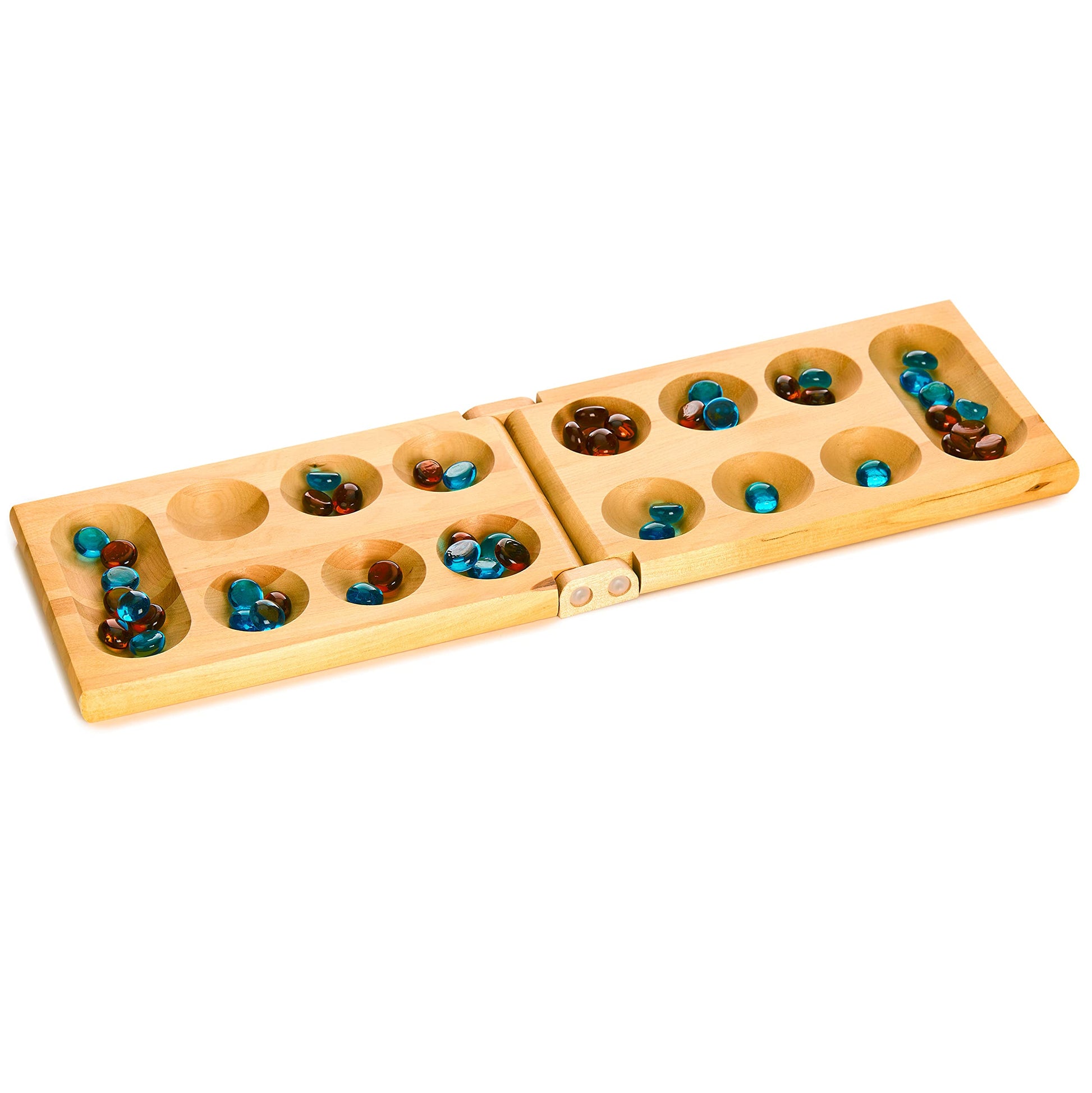 Family Traditions Mancala 2 Player Board Game, Fun Classic Table Game with Wooden Board and Deep Pockets for Mancala Gems, Popular Strategy Game