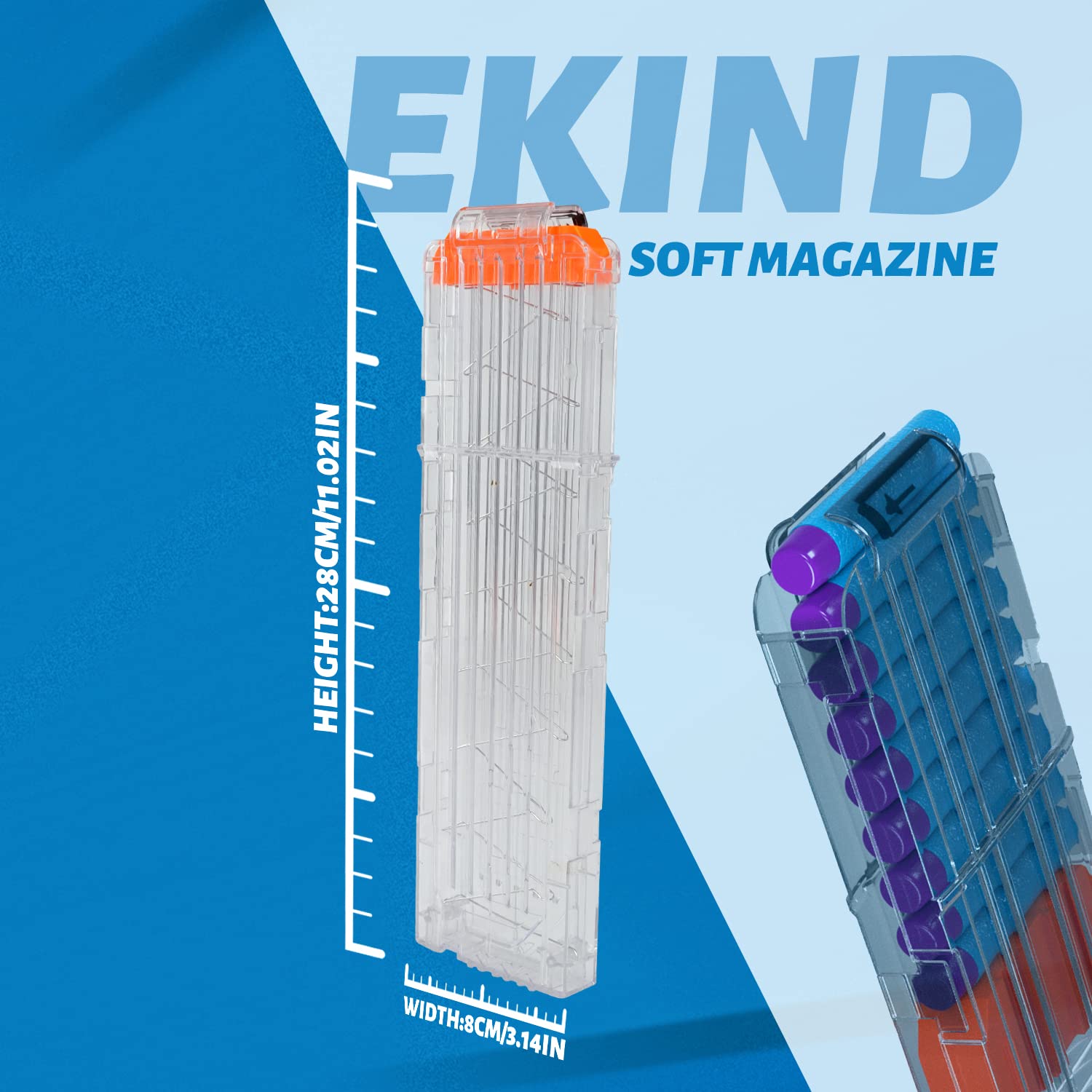 EKIND 18-Dart Clips Compatible with Nerf Elite Magazines - Quick Reload Soft Dart Ammo Clip for Nerf Toy Guns (2-Pack, Transparent)