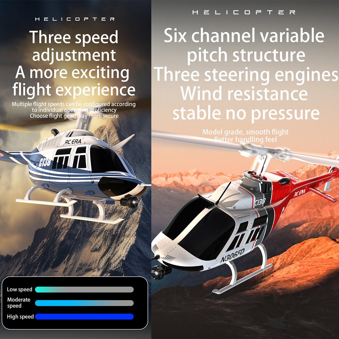 DrivesX C138 Rc Helicopter for Adults, RC ERA C138 1/30 Scale Bell 206 2.4G 6CH No Aileron Helicopter with Altitude Hold and Optical Flow Positioning