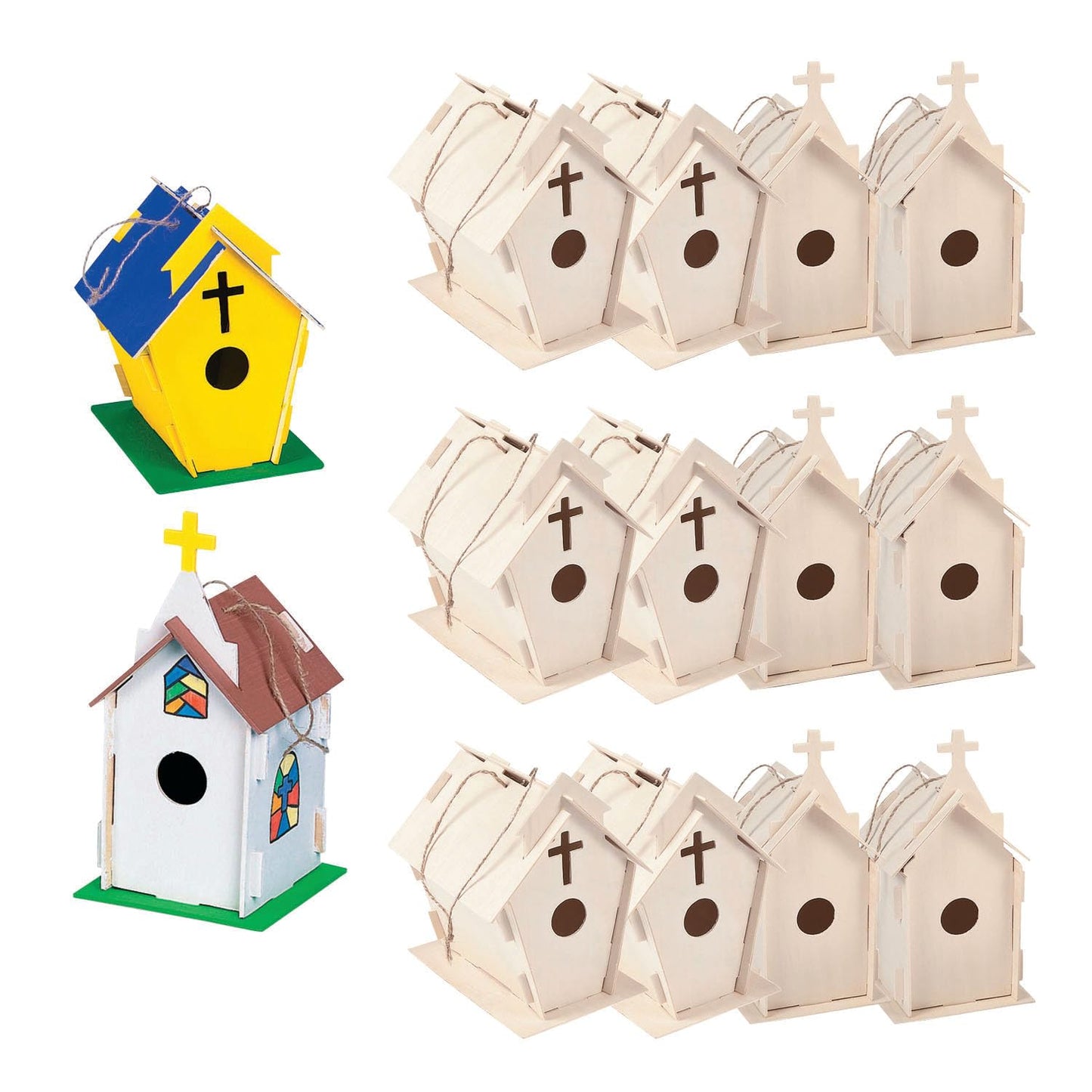 Fun Express DIY Church Birdhouse Craft Kits for Kids Ages 8-12 - Wooden Bird Houses to Paint 12 Pack | Unfinished Wood Crafts for Spring & Summer |