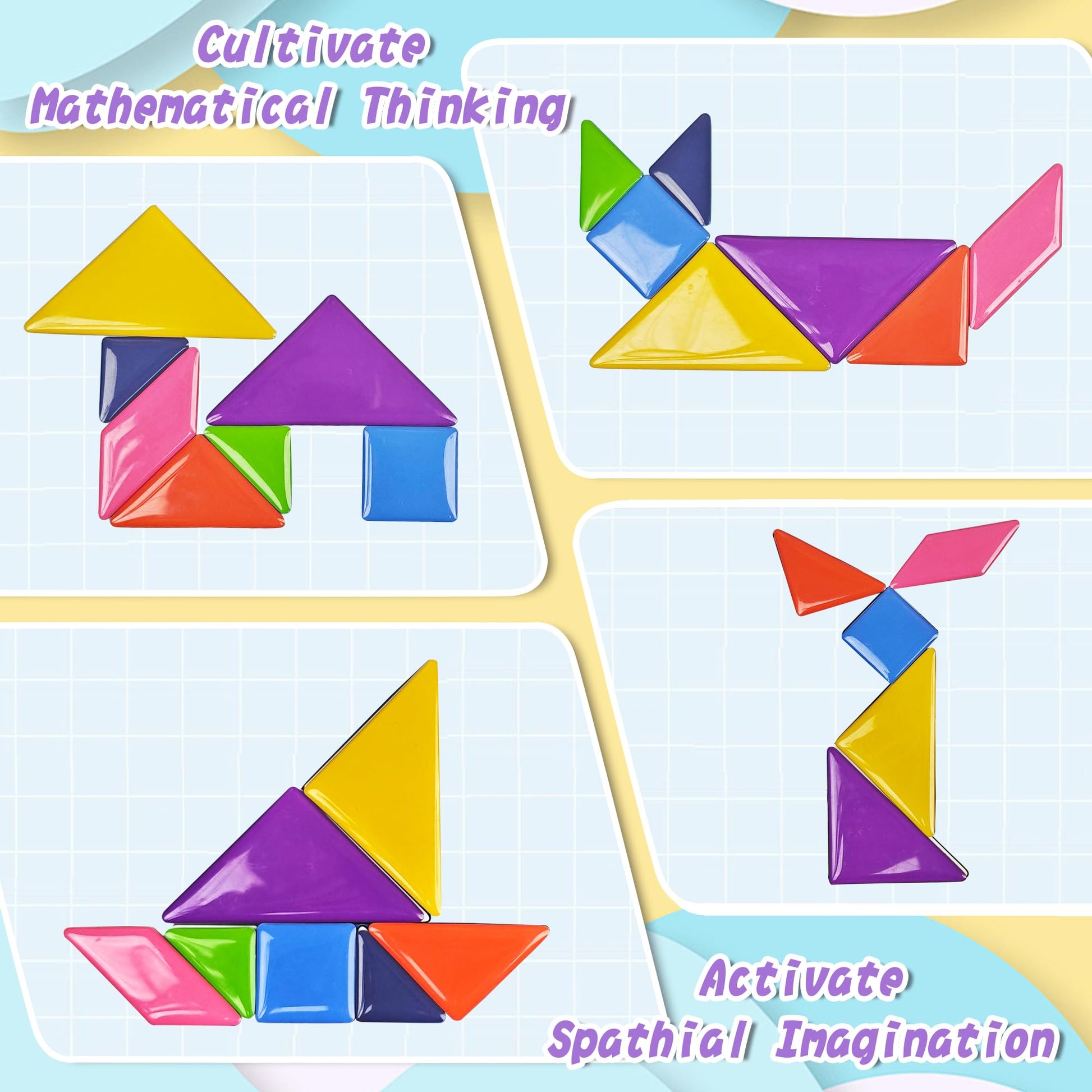 Flamax Magnetic Tangram for Kids Ages 4-8 with 30 Theme Pages & 368 Solutions Patterns Booklet & Metal Board, Magnetic Tangrams Puzzle for Kid, Magnet