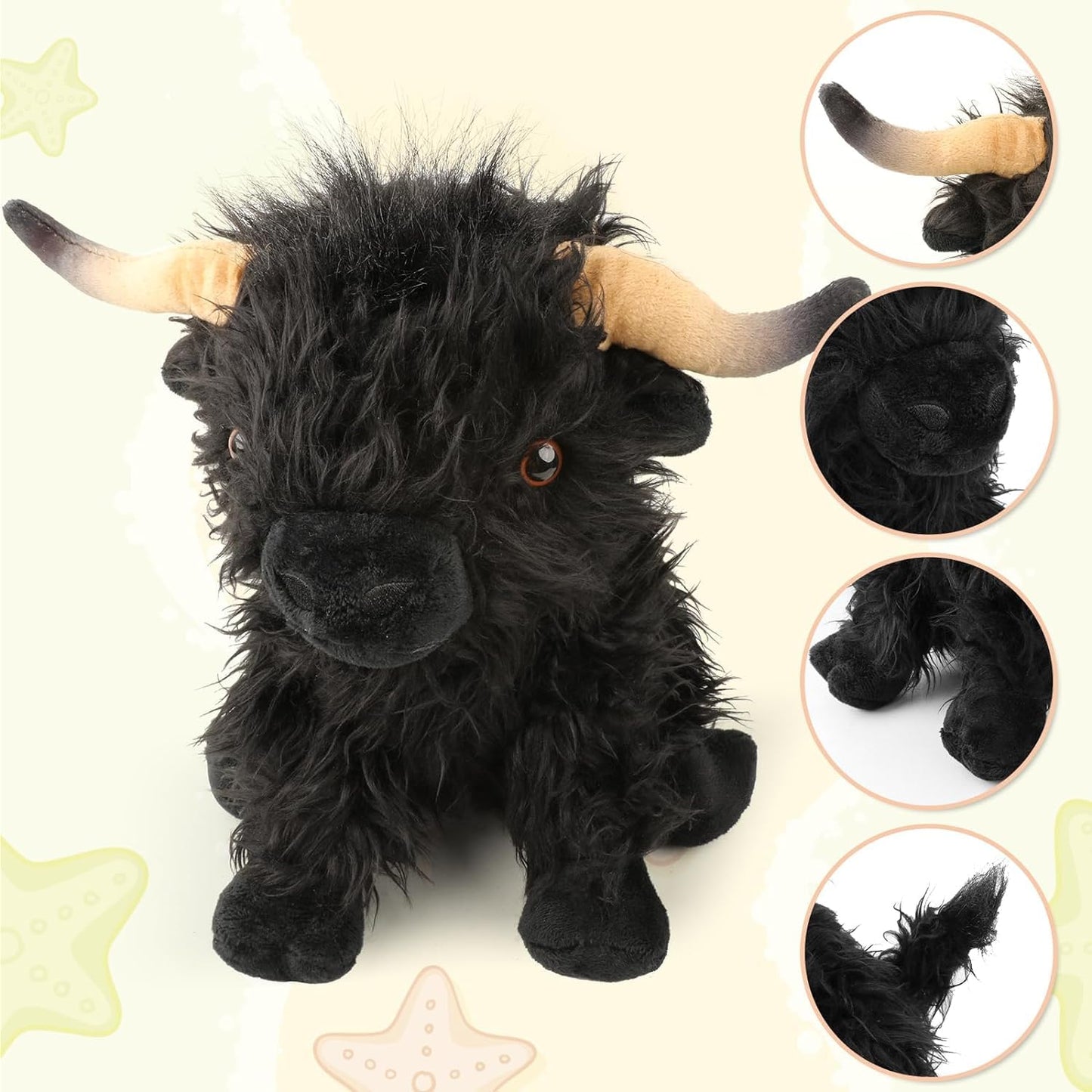HoCutela Kid Highland Cow Stuffed Animal Farm Toy, ‘’10.5‘’ inch Realistic Highland Cow Plush, Scottish Cow Plush Toy, Farm Animal Cattle Plush Decor