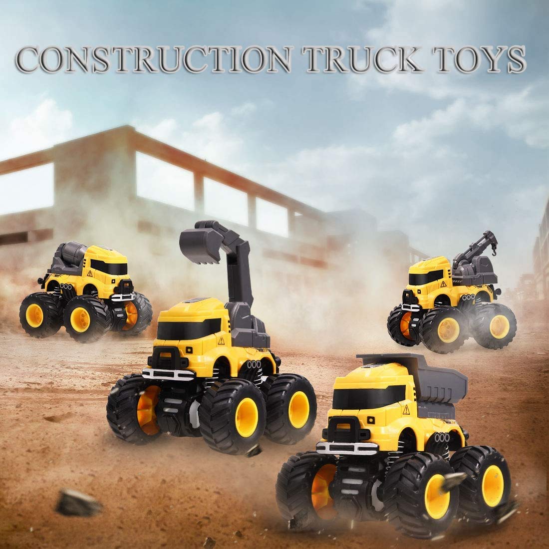 LONANDY Construction Toy Trucks, Monster Trucks Push Car for Toddlers 1-3, Best Christmas Children's Day Birthday Party Gift for Boys Age 4-7 Crane
