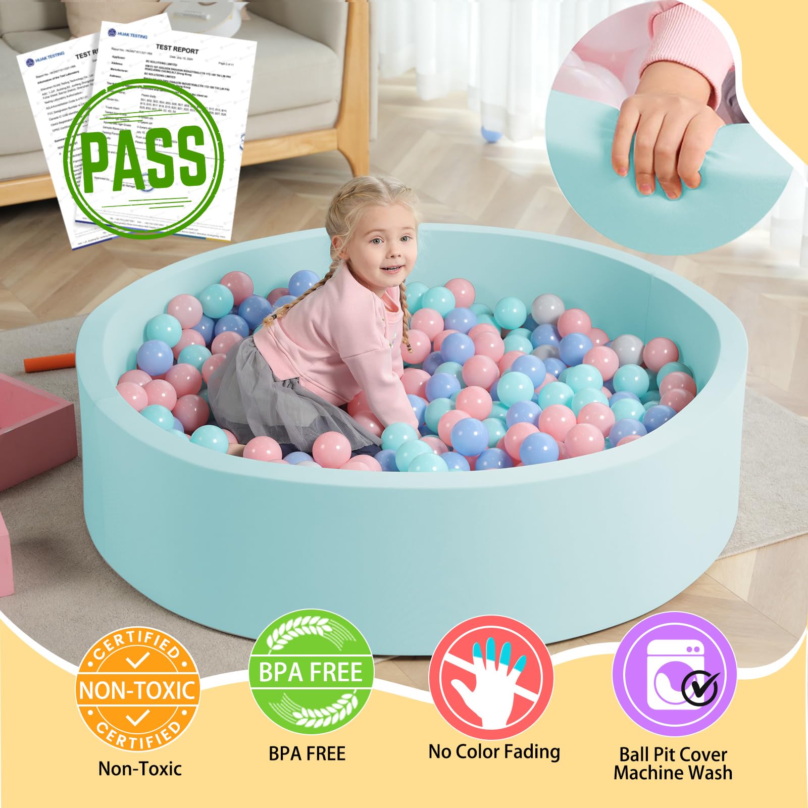 TRENDBOX Extra Large Soft Foam Ball Pit 51.2" x 11.8" (NO Balls) in Large Sponge Round Ball Pool Indoor Round Ball Pits Children Toddler Playpen