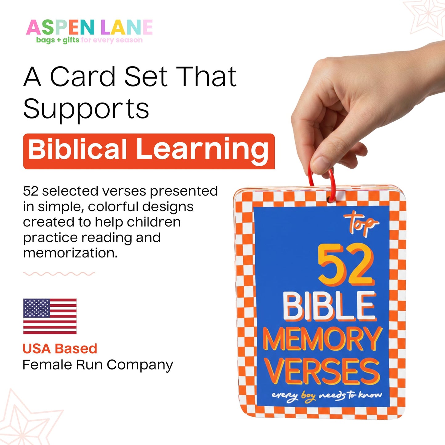 Aspen Lane Kids Bible Verse Cards, 52 Scripture Memory Flash Cards (Blue)