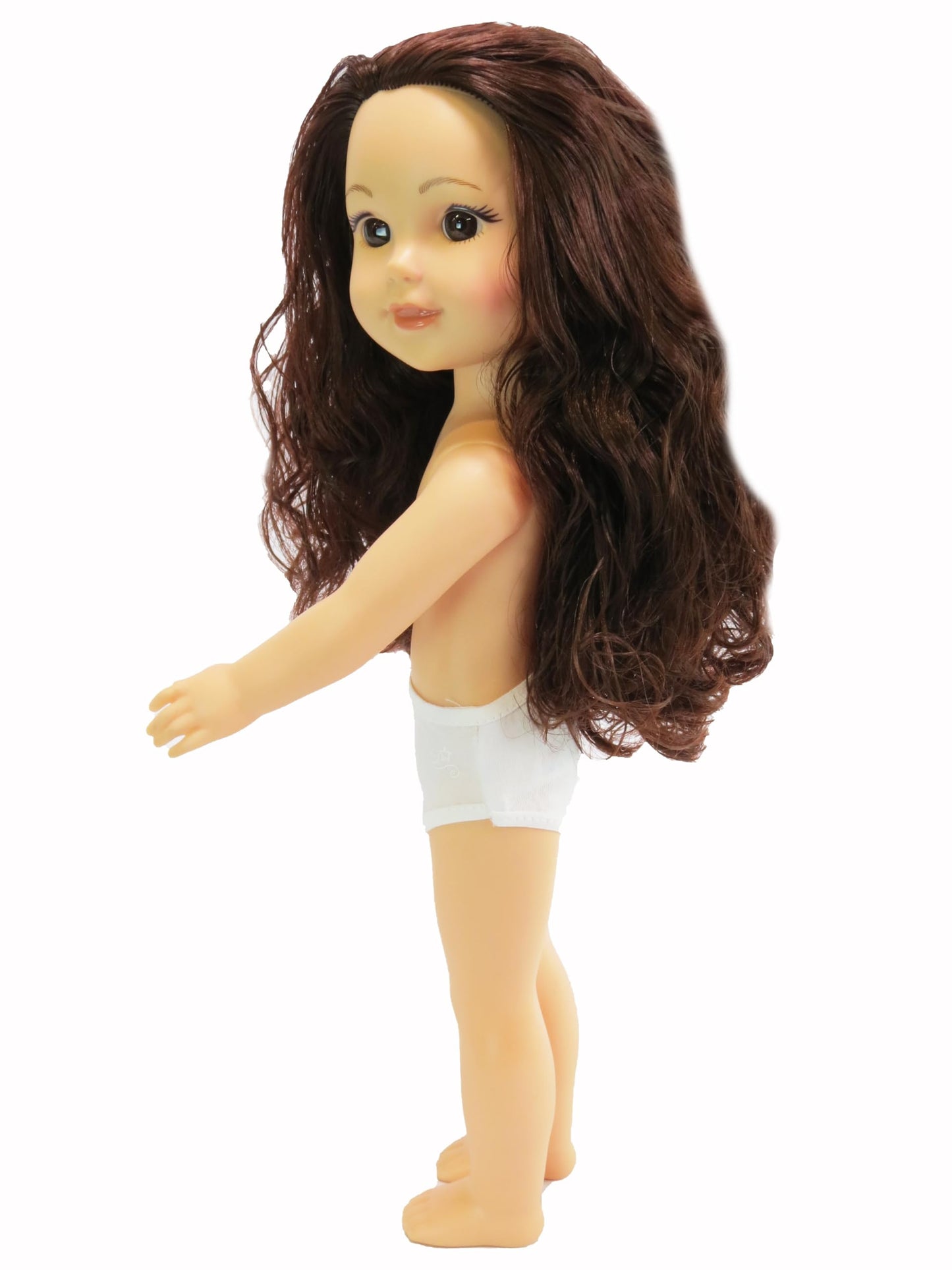 American Fashion World 14-Inch 'Kayla' Vinyl Posable Girl Doll with Wavy Brunette Hair and Brown Eyes| Undressed Doll | Premium Quality & Design
