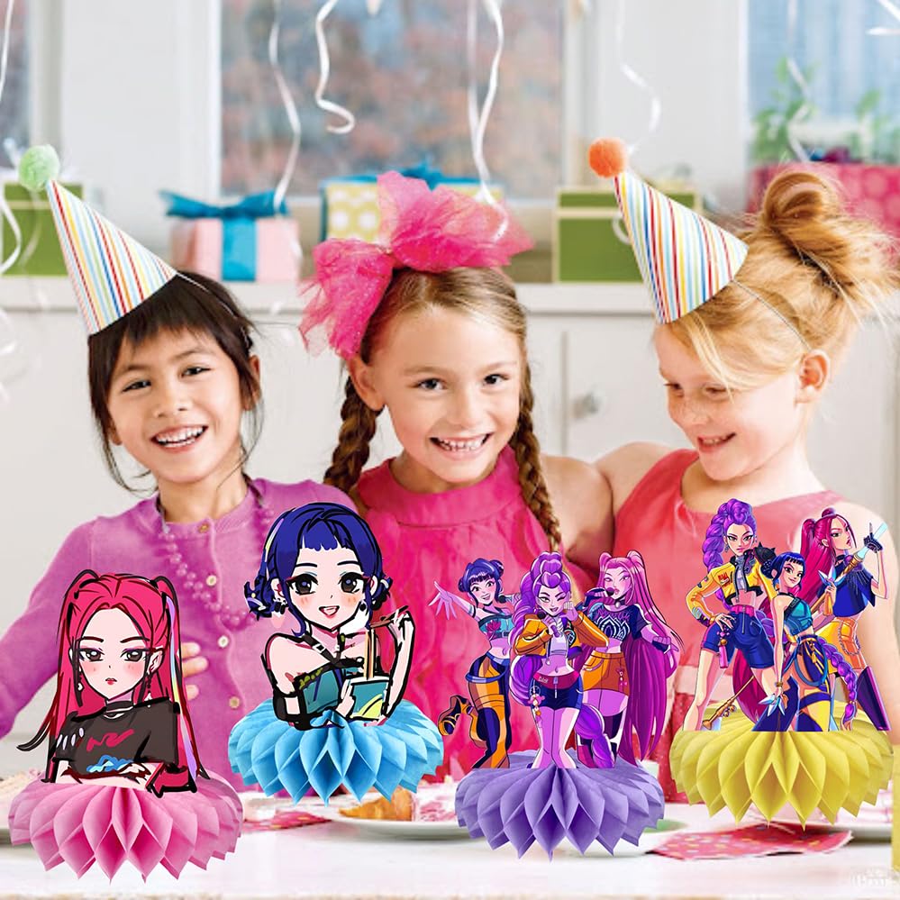 8Pcs Demon Movie Hunters Honeycomb Table Centerpiece,Demon Movie Hunters Birthday Party Supplies Table Decorations for Kids Party Decorations