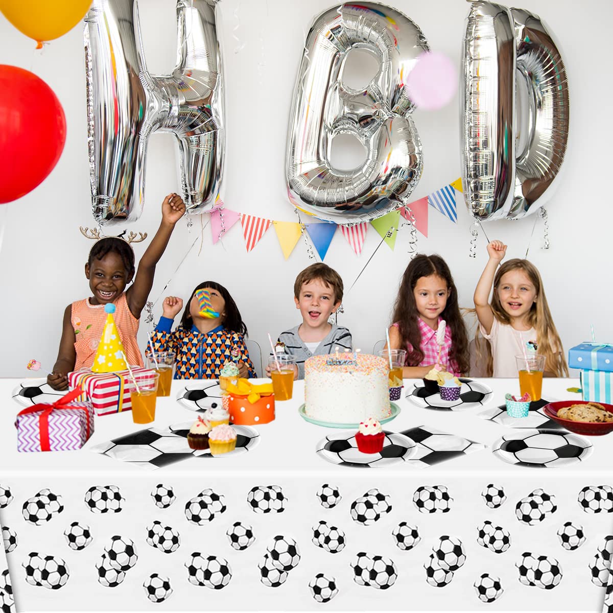Soccer Party Tableware ,16 Plates and 16 Napkins and Tablecloth 71 '' x 42 ''Soccer Sports Themed Birthday Decorate Supplies