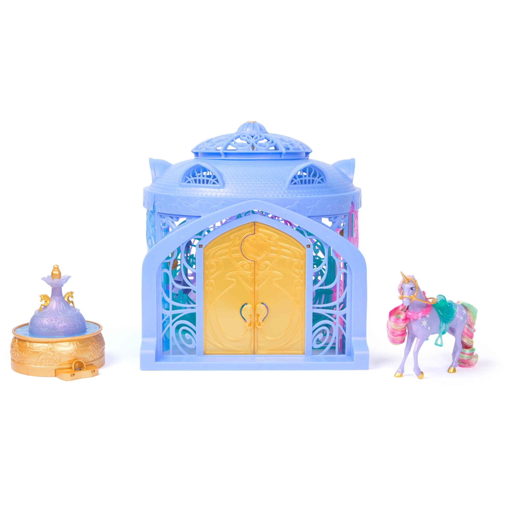 Unicorn Academy - Stable Play Set 90 cm Including Fountain with Light and Sound Effects, Approx. 12 cm Unicorn and 24 Accessories, Original Playset