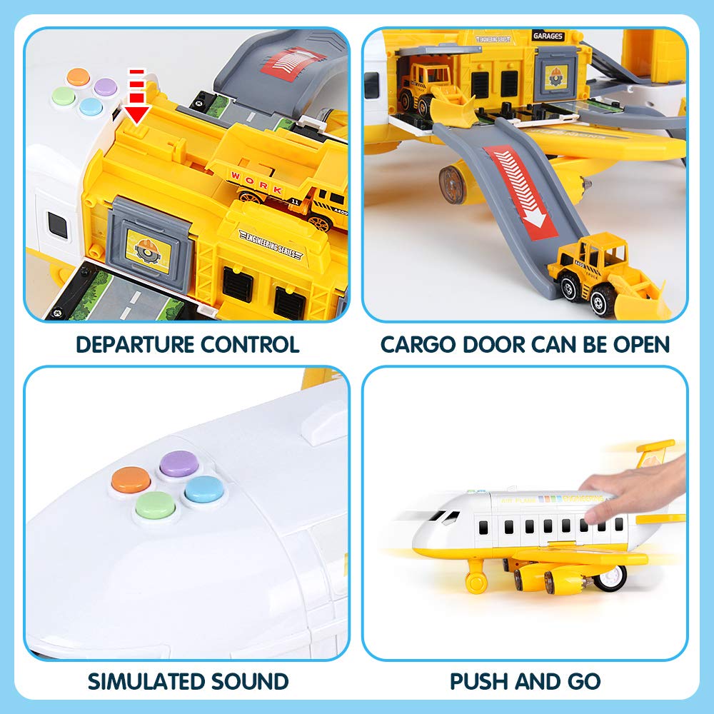 25 Pack Transport Construction Airplane Toy Play Vehicles Set for Kids Gifts, with 6 Construction Die-cast Toy Truck, 11 Road Signs-Suitable for 3 4 5