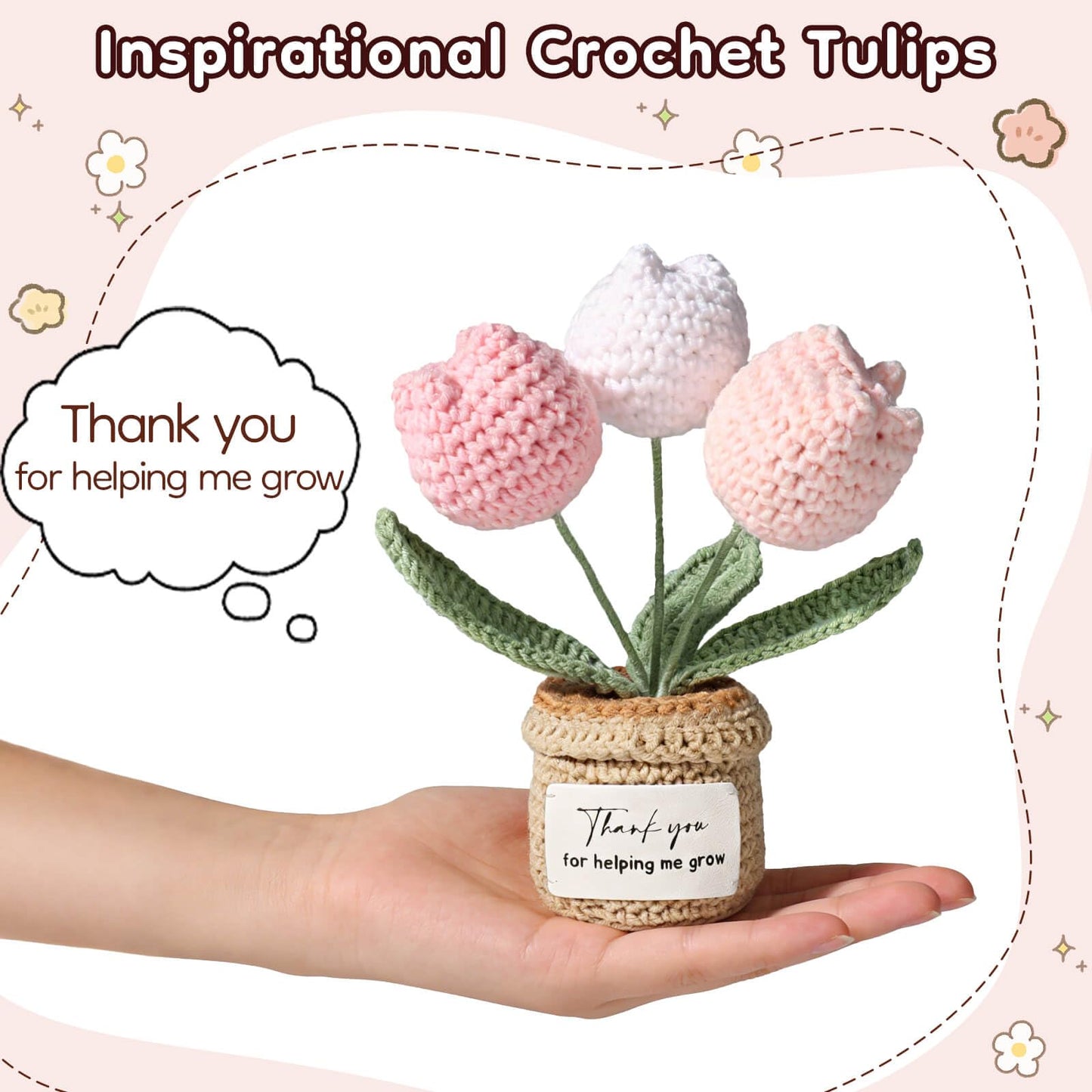 HEALDOT Teacher Appreciation Gifts for Women, Thank You for Helping Me Grow - Birthday Graduation Teacher's Day Gifts for Teacher Her Handmade Crochet
