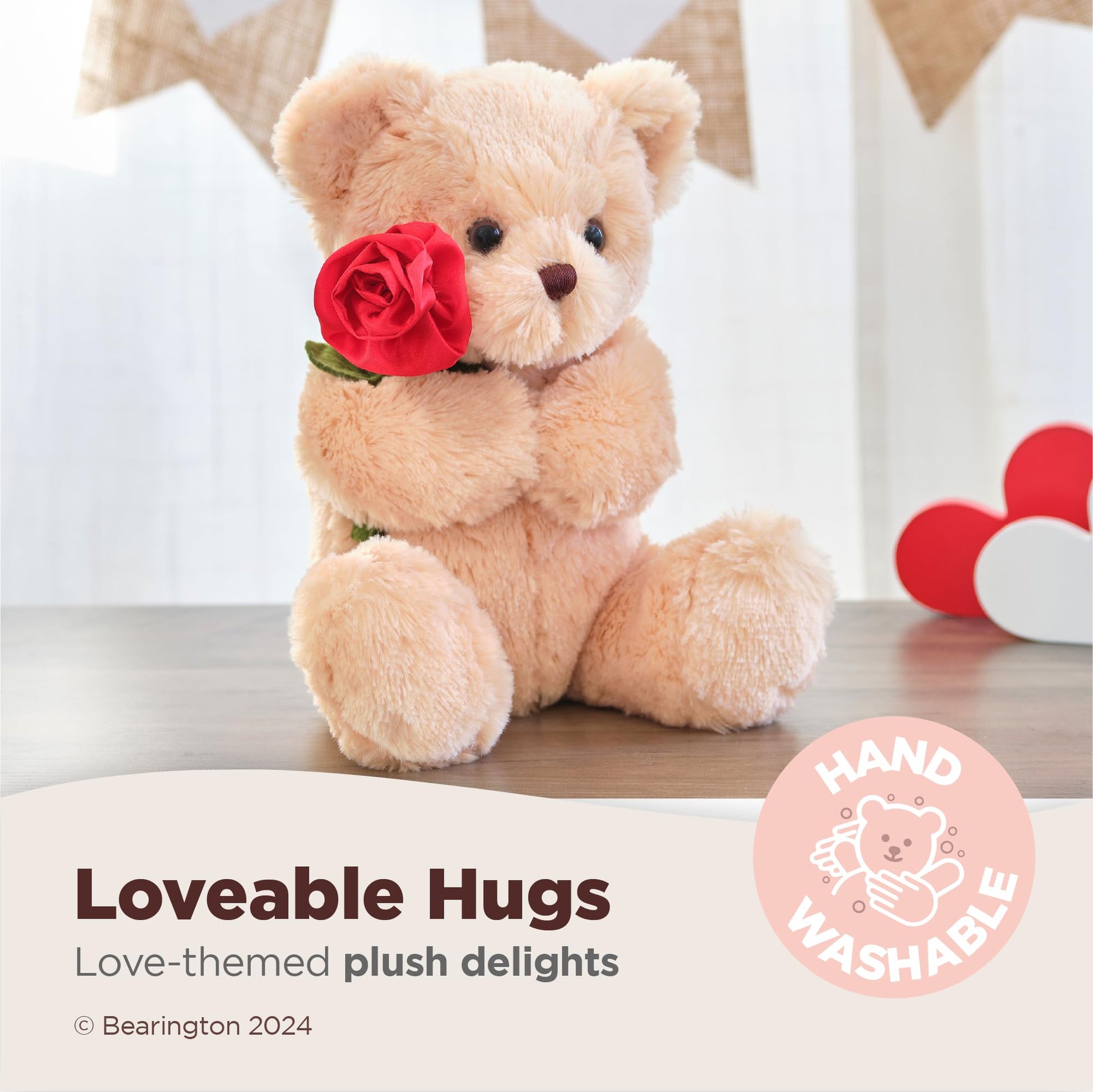 Bearington Remington The Teddy Bear, 9.5 Inch Valentine's Day Stuffed Animal, Ideal for Valentine's Gift for Kids & Girlfriends - Teddy Bear Stuffed