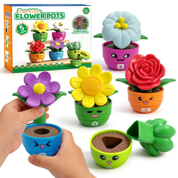 Meemazi 5 Sets Flower Garden Toddler Toys, Kids Gardening Building Toy, Color Shape Sorting & Matching Game, Montessori Stacking Sensory Learning
