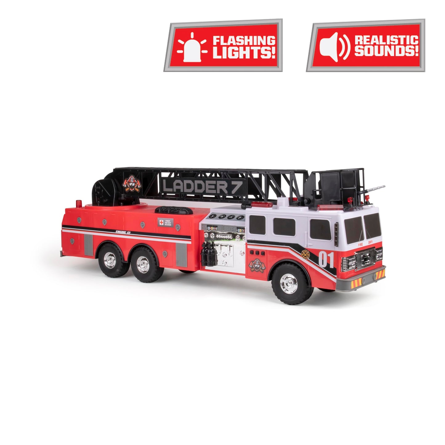 Mighty Fleet Titans 29" Jumbo Toy Fire Truck - Realistic Flashing Lights, Siren Sounds & Extendable Rotating Ladder - Durable, Interactive Vehicle Toy