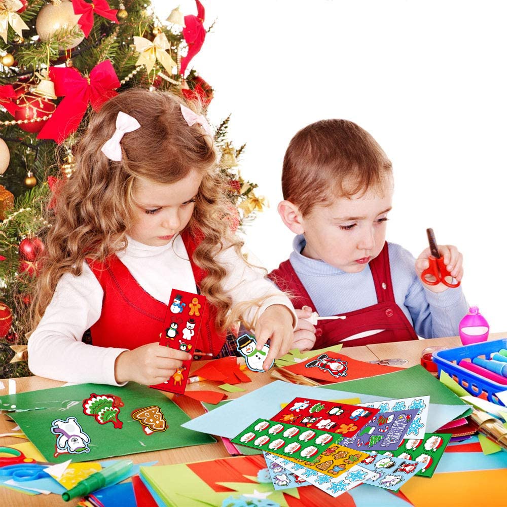 ArtCreativity 1200 Christmas Stickers for Kids - with 100 Sticker Sheets Holiday Stickers Assortment- Stocking Stuffers for Kids, Bulk Christmas Party