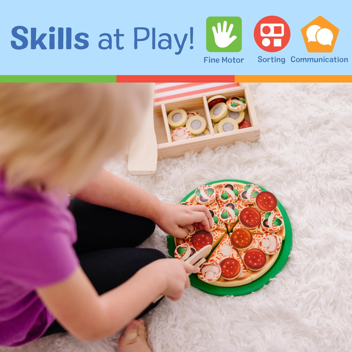 Melissa & Doug Wooden Pizza Party Play Set, 36 Self-Stick Toppings, Pizza Toy Kitchen Set & Play Kitchen Accessories, Preschool Toys for Boys & Girls