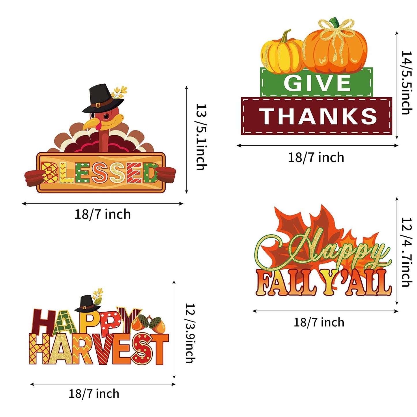 4 Pieces Thanksgiving Party Decorations Wooden Happy Fall Y'all Party Supplies Thanksgiving Centerpieces Autumn Table Decorations for Home Holiday
