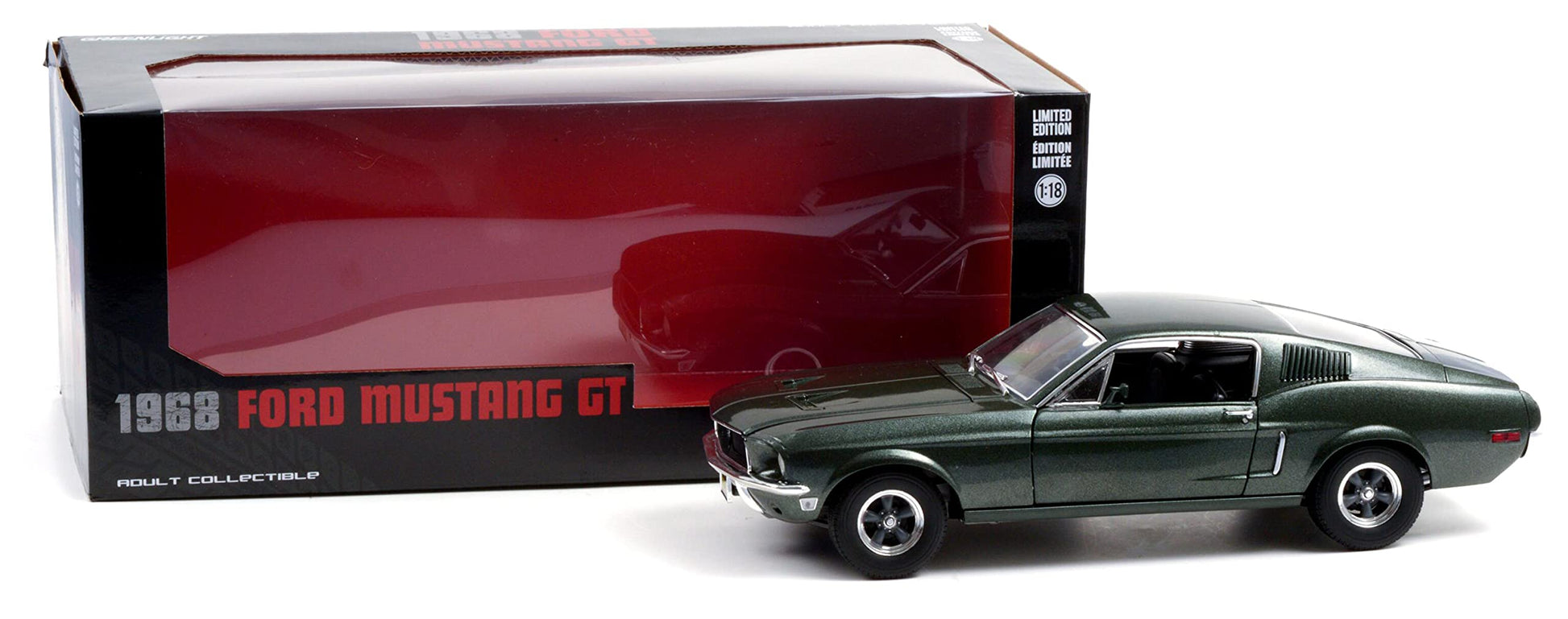 Greenlight 1968 Ford Mustang GT Fastback Highland Green Metallic 1/18 Diecast Model Car