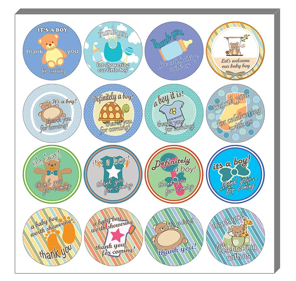 Creanoso Baby Shower Stickers for Boys (10-Sheets x 16 Designs) - Individual Small Size 1.5 Inches in Diameter, Unique Designs DIY Decoration Art