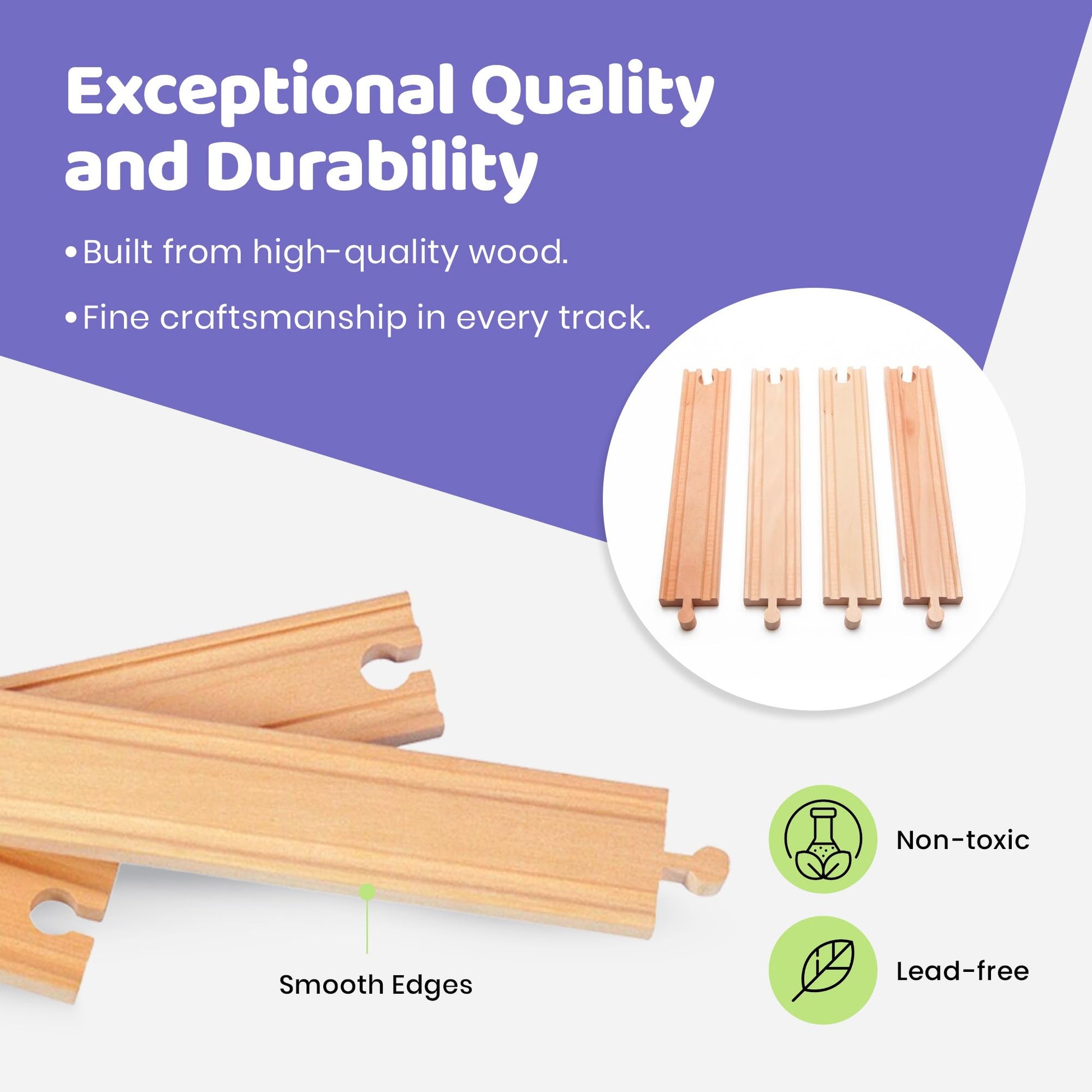maxim enterprise, inc. Wooden Train Track Set, 8" Straight Railway Track for Toy Train, Expansion Track Pack Compatible with Thomas & Friends, Brio