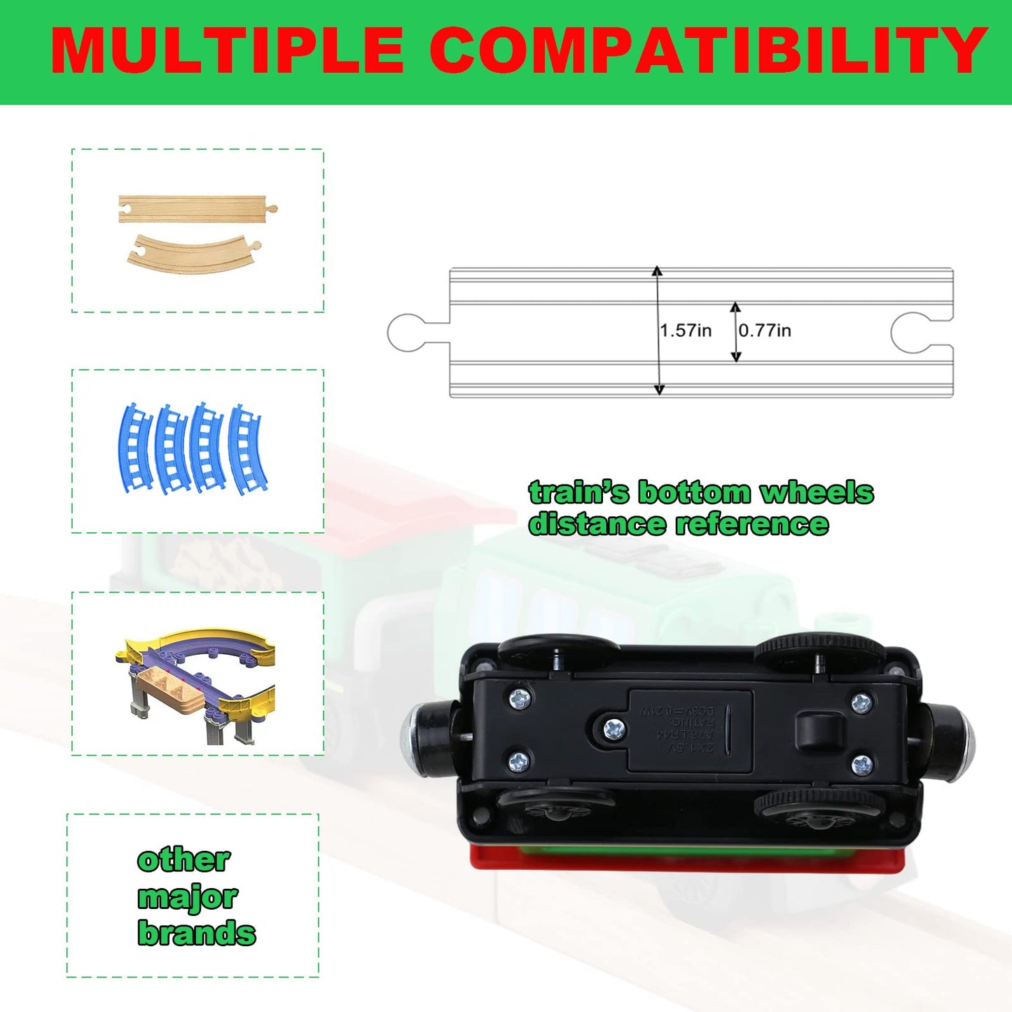 HANQIAN Battery Operated Locomotive Train Set for Wooden Train Track, Electric Remote Control Magnetic Vehicles Toy Powerful Engine Light Train Cars
