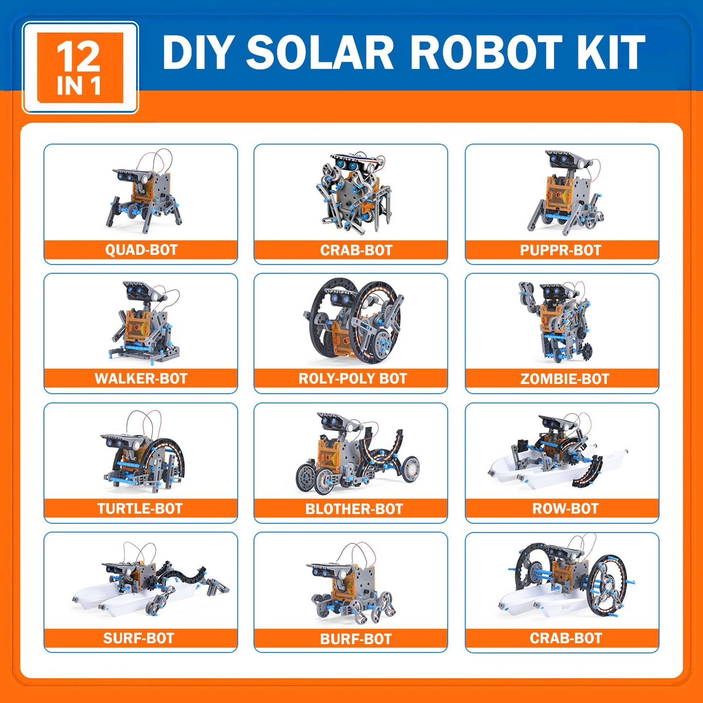 12-in-1 Solar Robot Kit for Kids Age 8-12, STEM Educational Solar Power Robotic Toys Gifts for Kids, DIY Science Building Experiments Kit Christmas