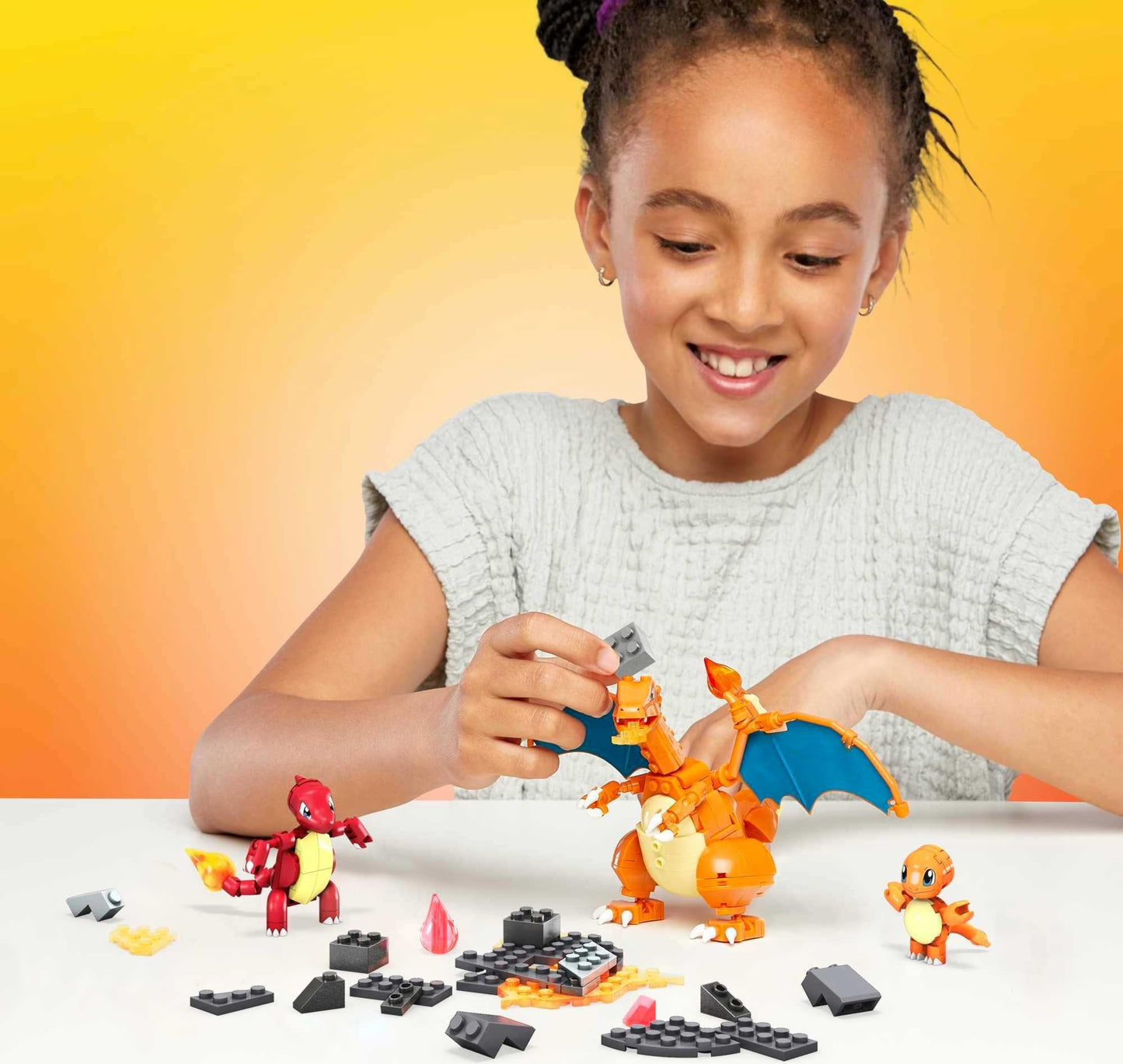 MEGA Pokémon Action Figure Building Toys for Kids, Charmander Evolution Set with 313 Pieces, 3 Poseable Characters, Charmeleon and Charizard