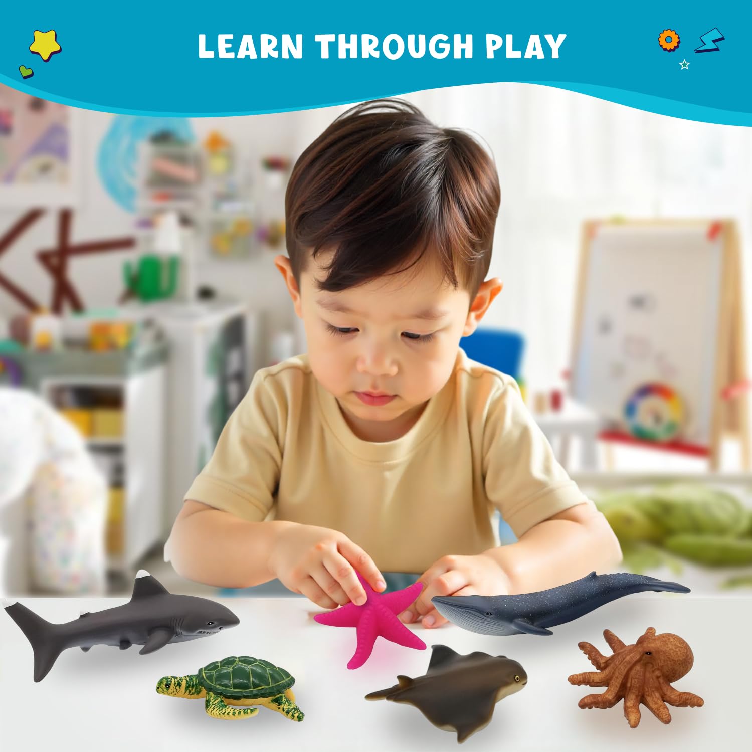 Get Ready Kids Ocean Animal Playset - 7 Sea Creature Toys for Kids