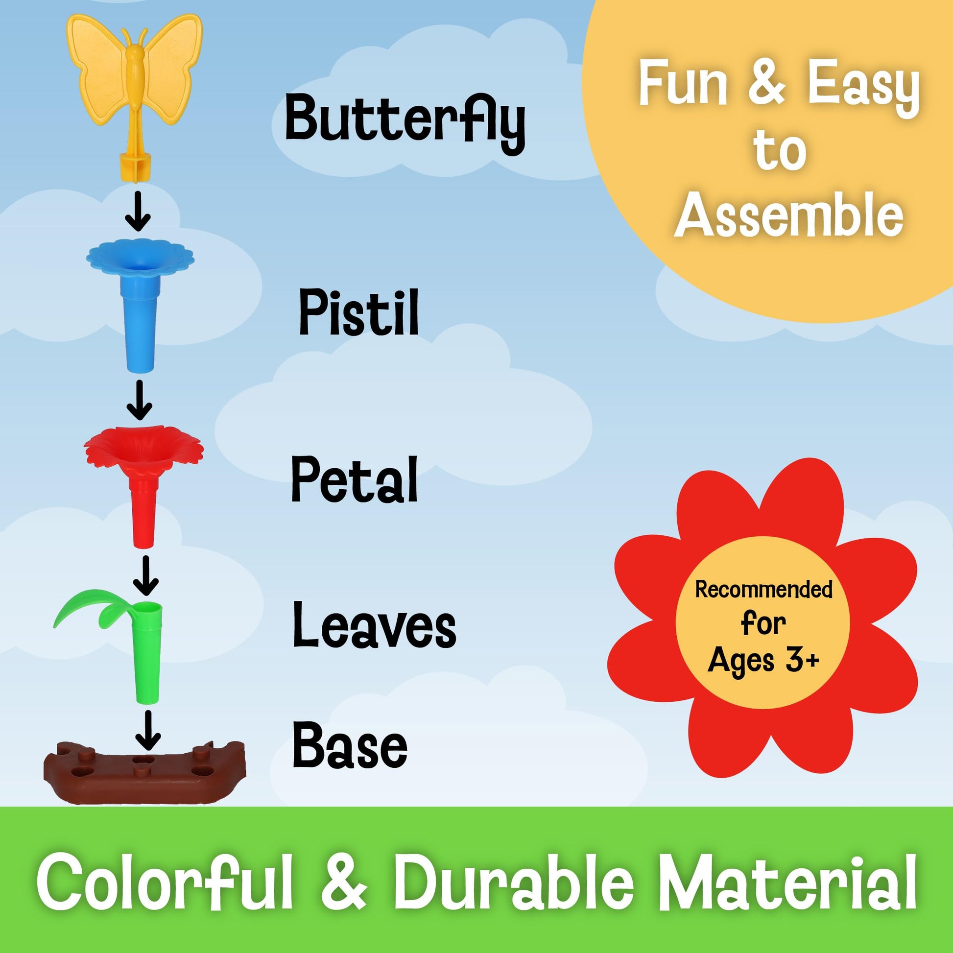 MindWare Flower Building Toy Set for 3 4 5 6 7 Year Old Girls and Boys, Preschool and Kindergarten STEM Educational Building Toys for Kids Ages 4-8
