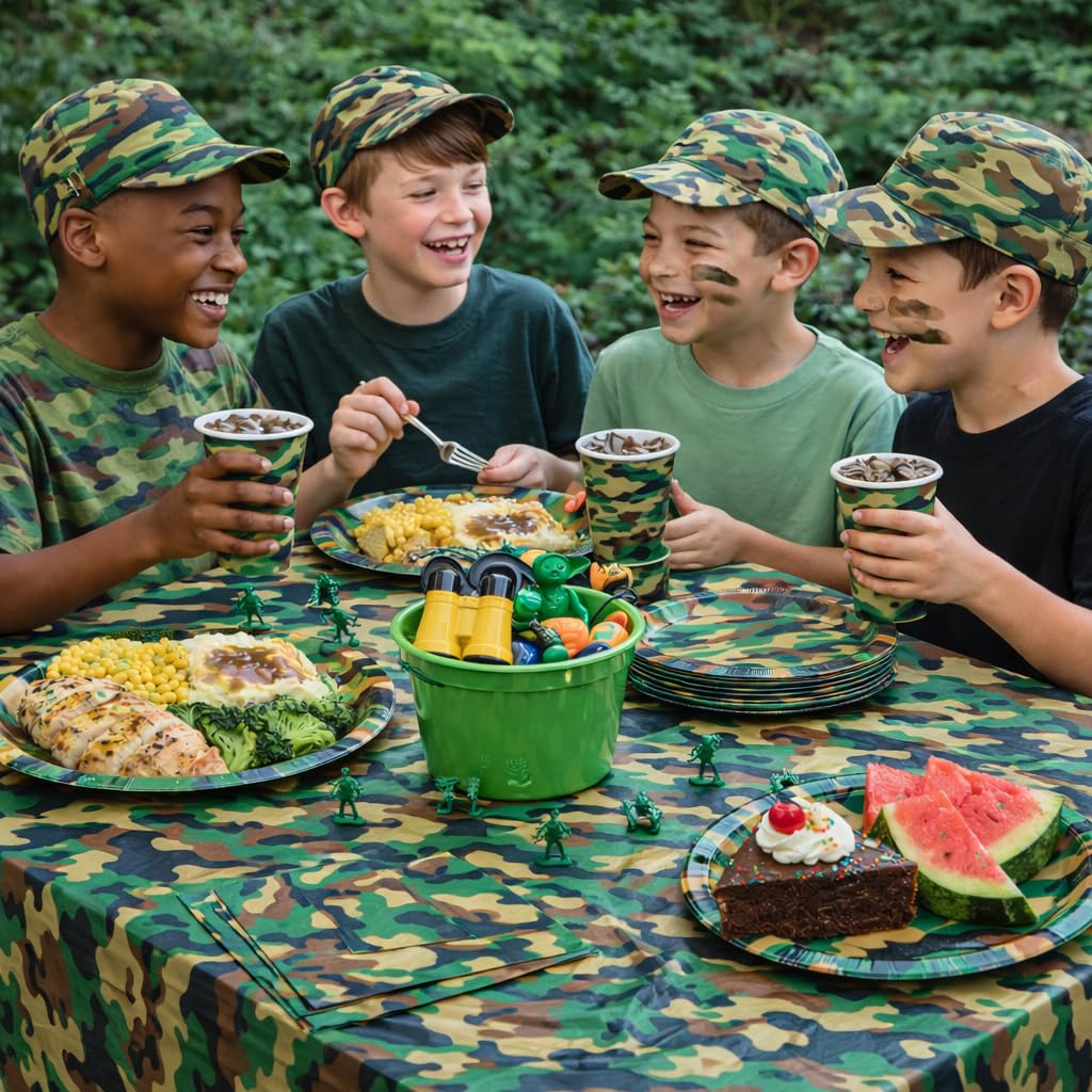 Oojami Camouflage Party Supplies for 30 Guests - Camo Birthday Decorations Set with 9" Dinner Plates, 7" Dessert Plates, 12 oz Cups, 3-Ply Napkins