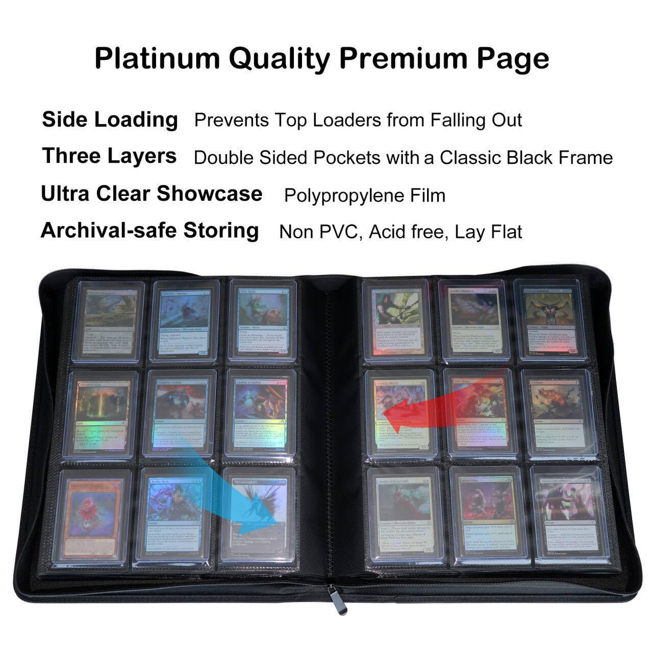 Top loader Binder, Holds 432 Top Loaders, 9 Pockets Top Loader Binder with Sleeves for Cards in 3'' x 4'' Top loaders