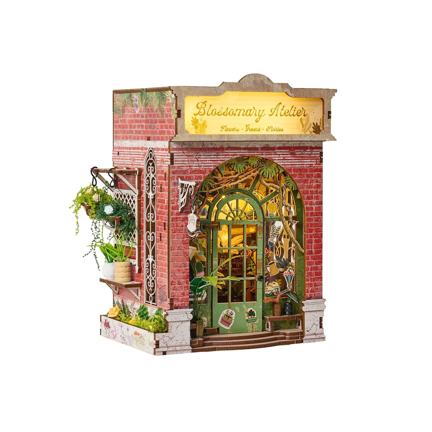 DIY Flower Shop Book Nook Kit with Pet Dog&LED Lights, 3D Wooden Miniature House Kit,DIY Dollhouse,Handcraft Mini House Building kit,Home Bookshelf