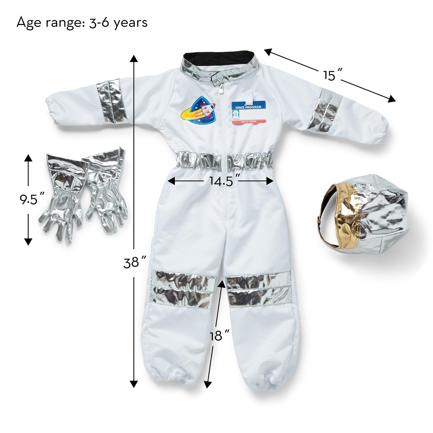 Melissa & Doug Astronaut Role Play Space Costume Set (5 pcs) - Jumpsuit, Helmet, Gloves, Name Tag