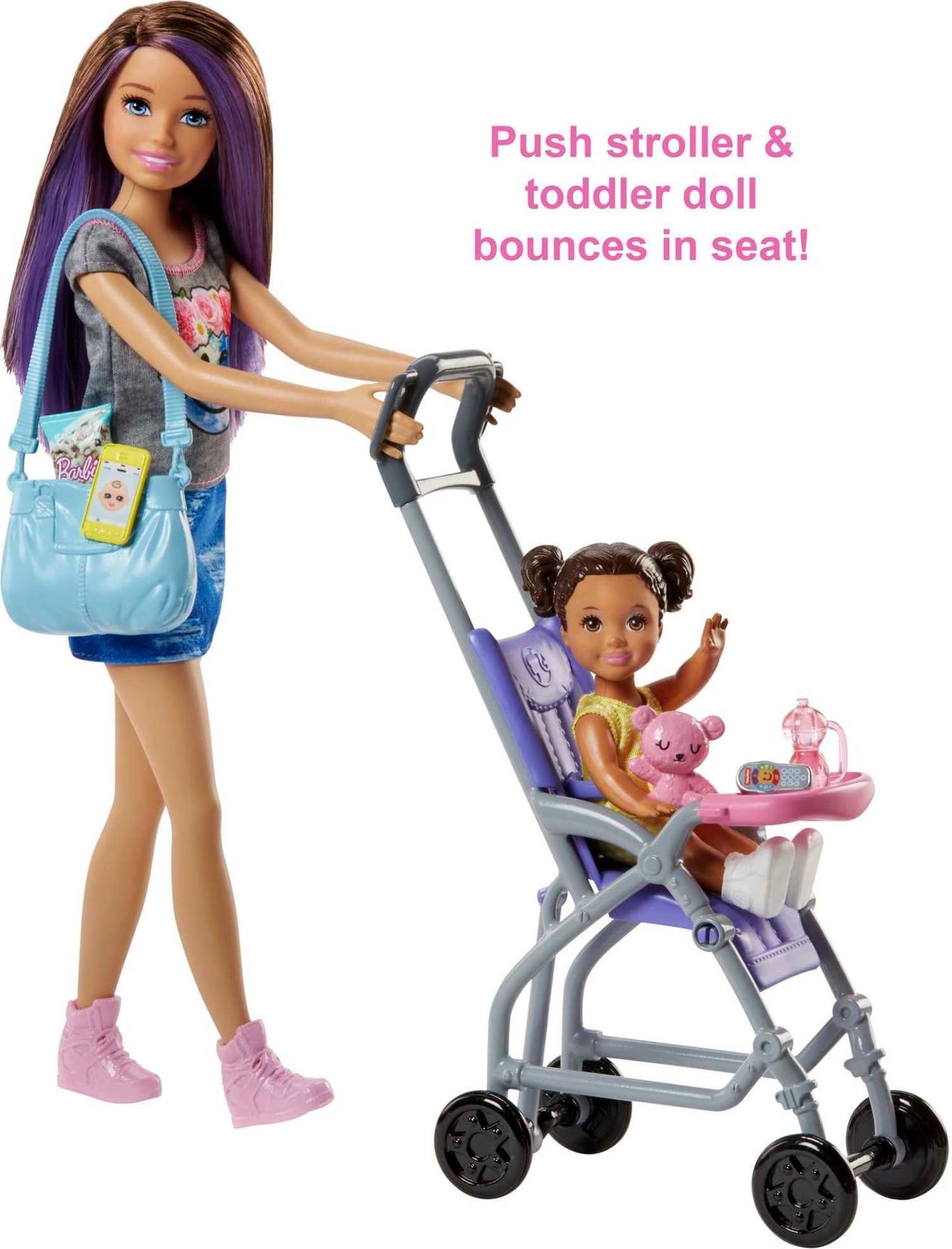 Barbie Babysitting Playset with Skipper Doll, Baby Doll, Bouncy Stroller and Themed Accessories