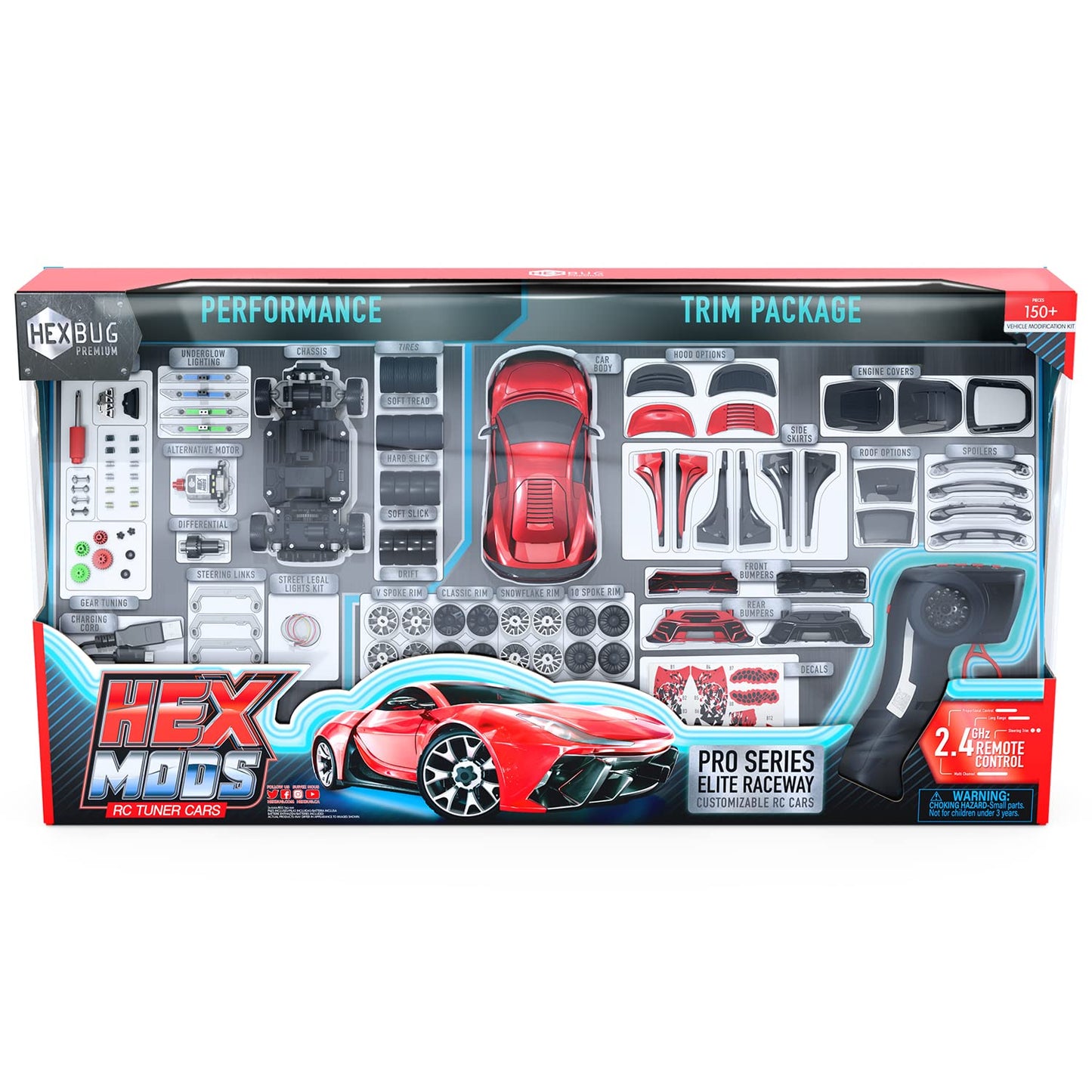 HEXBUG HEXMODS Pro Series Elite Raceway, Rechargeable RC Car, Buildable Scale Model for Kids and Adults, 2.4 Ghz Controller and Trackset Included
