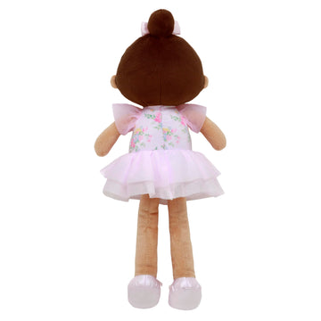 Large 15 Inch Soft Baby Doll with Ballerina Dress and Satin Accents, Darker Complexion, Tiana Pink Floral
