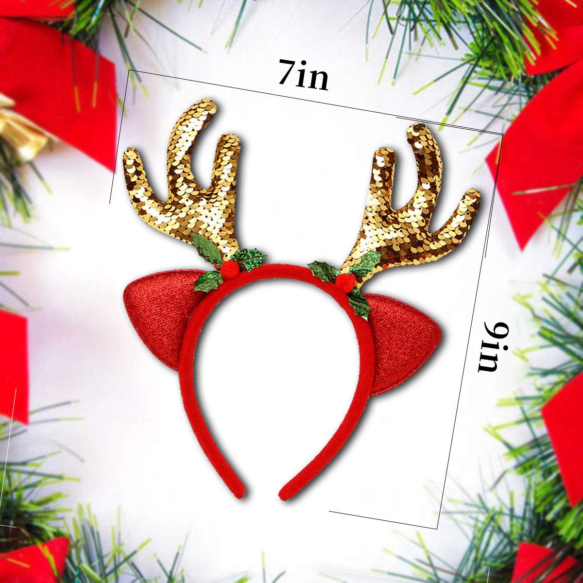 Reindeer Antlers Headband Christmas and Easter Party Headbands, Deer Antlers Headband with Bells Cute Reindeer Ears Headband
