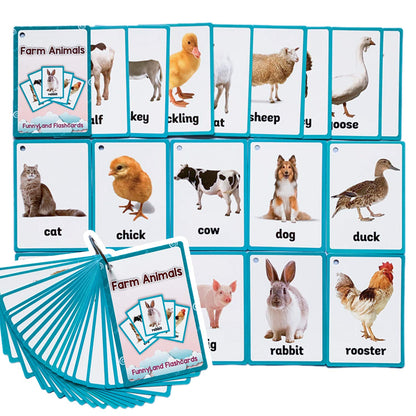 Zwttey 18PCS/Set Farm Animals Kids Gifts English Flash Cards Pocket Card Educational Learning Baby Toys for Children Pre-Kindergarten