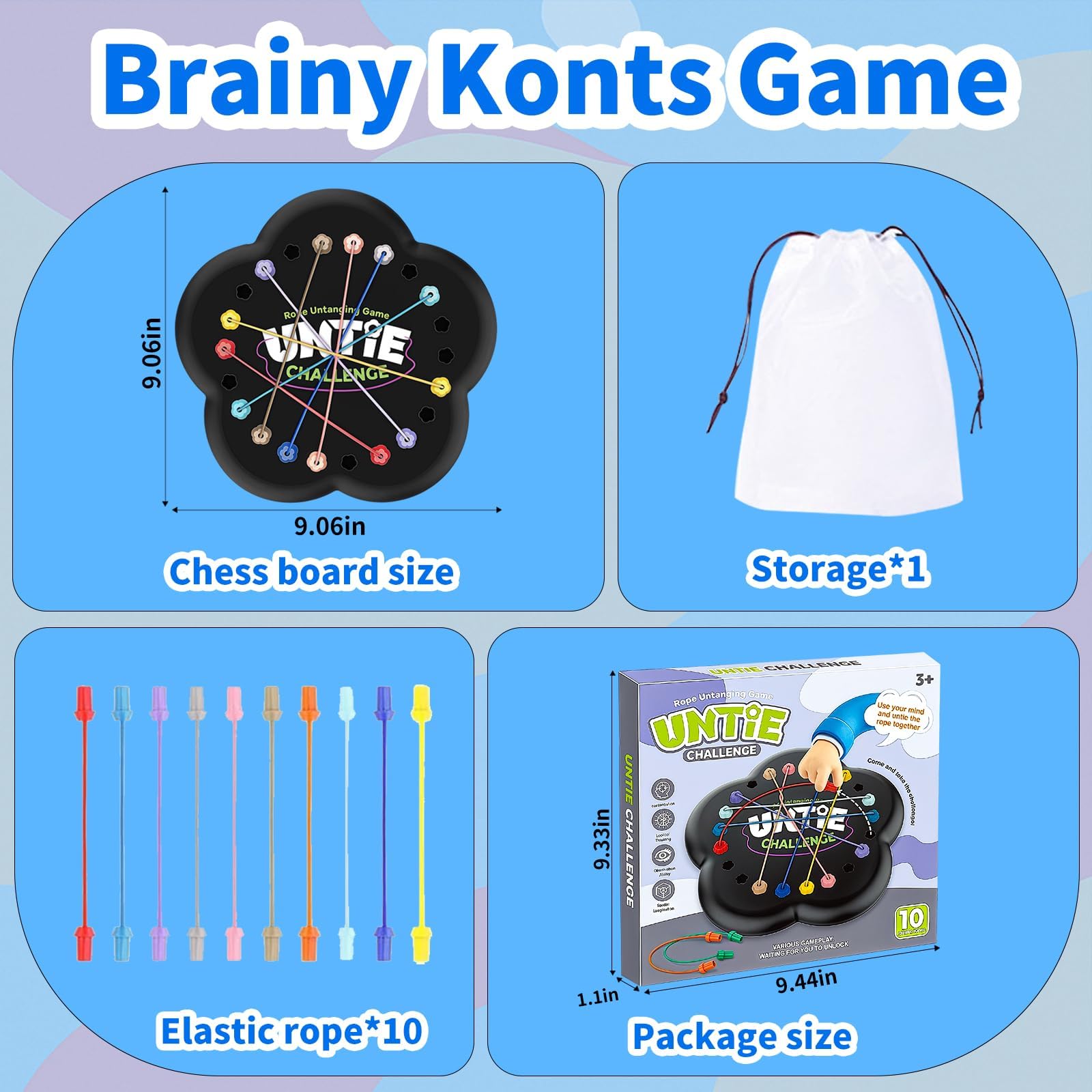 Rope Untangling Puzzle Game, Brainy Knots Game, Brainy Knots with Multi-Level Challenges, Travel Games, Board Games, Gifts for Adult