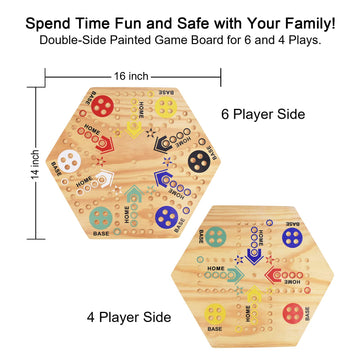 16” Wooden Wahoo Board Game, Original Marble Game Set for 4 or 6 Players