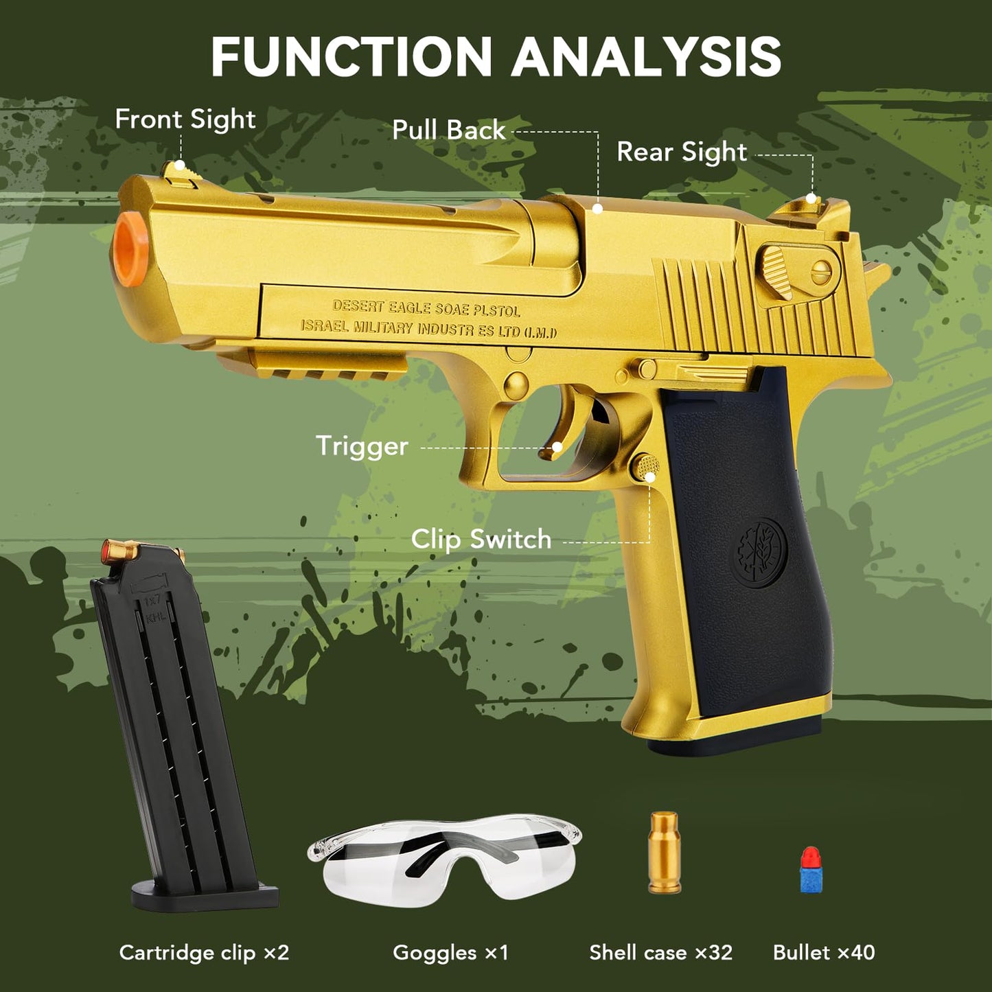Toy Gun with Soft Bullets, Reloading Rebound Shell Ejecting Shooting Games Soft Foam Blaster, Education Model Toys, Birthday for Boy Age14+ Years Old